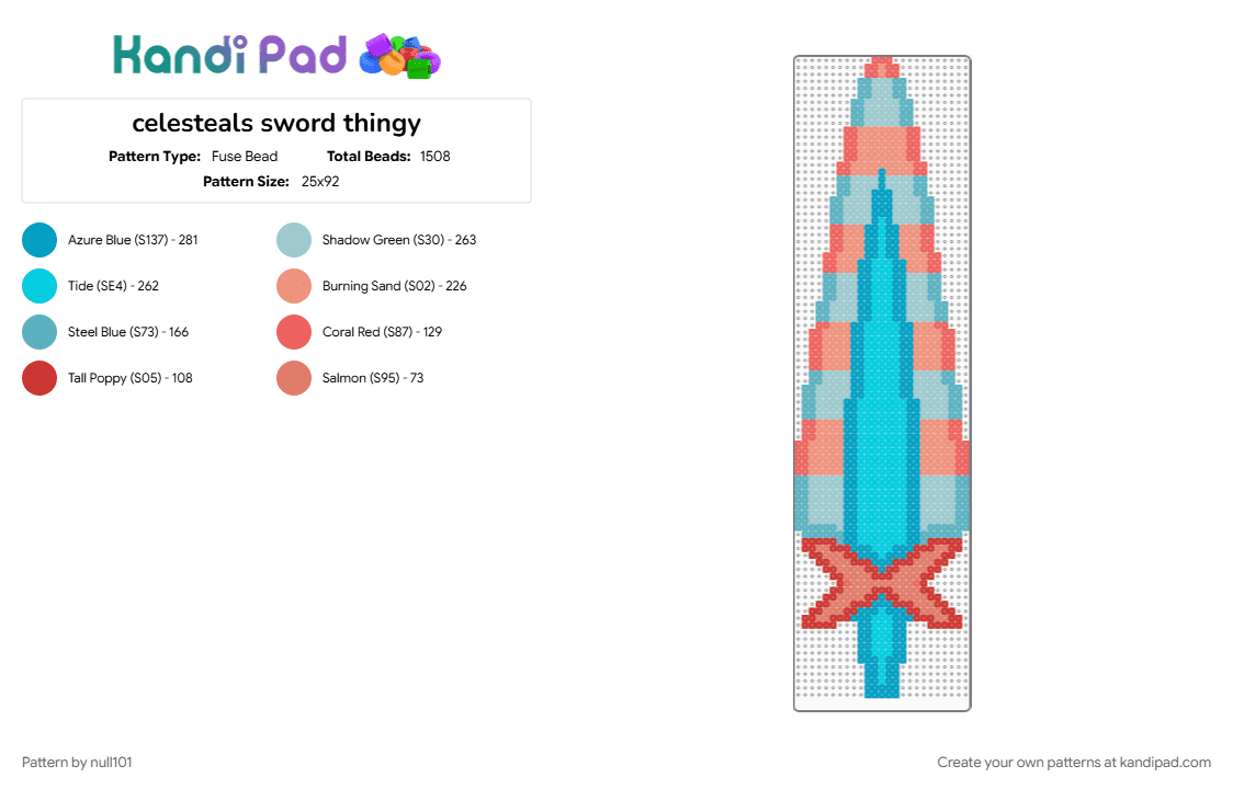 celesteals sword thingy - Fuse Bead Pattern by null101 on Kandi Pad - adventure forward, blue, idk, light blue, pink, sword