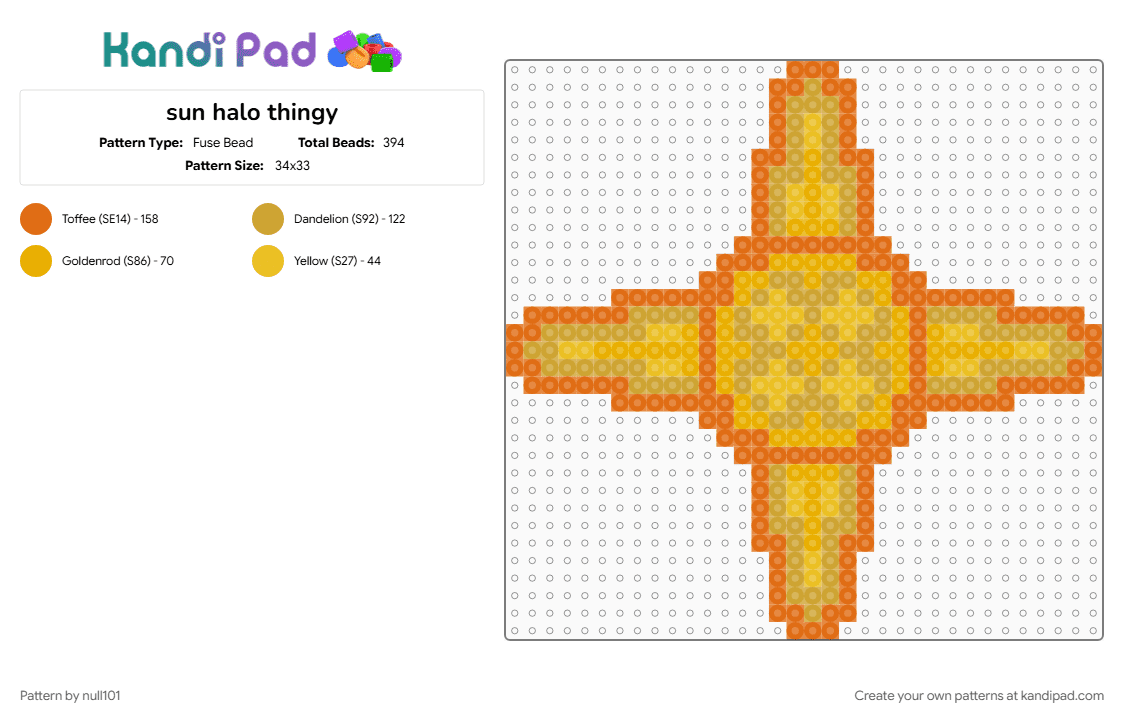 sun halo thingy - Fuse Bead Pattern by null101 on Kandi Pad - halo, idk, orange, sun, yellow