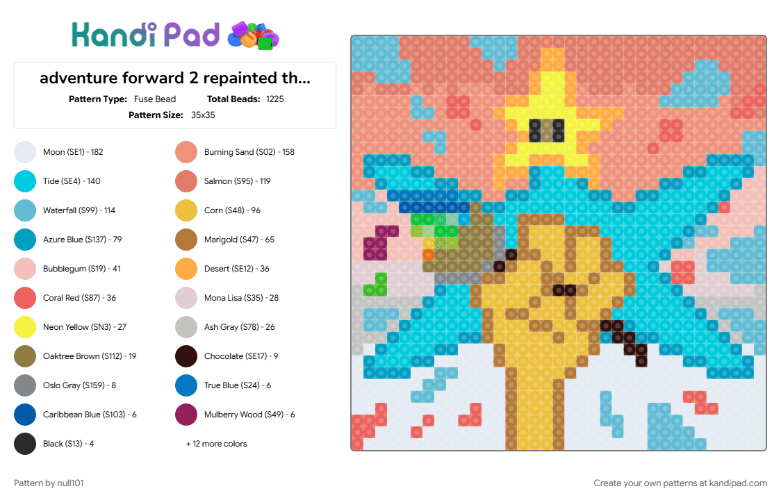 adventure forward 2 repainted thingy - Fuse Bead Pattern by null101 on Kandi Pad - adventure forward, beige, blue, colorful, idk, light blue, orange, paint brush, red, star