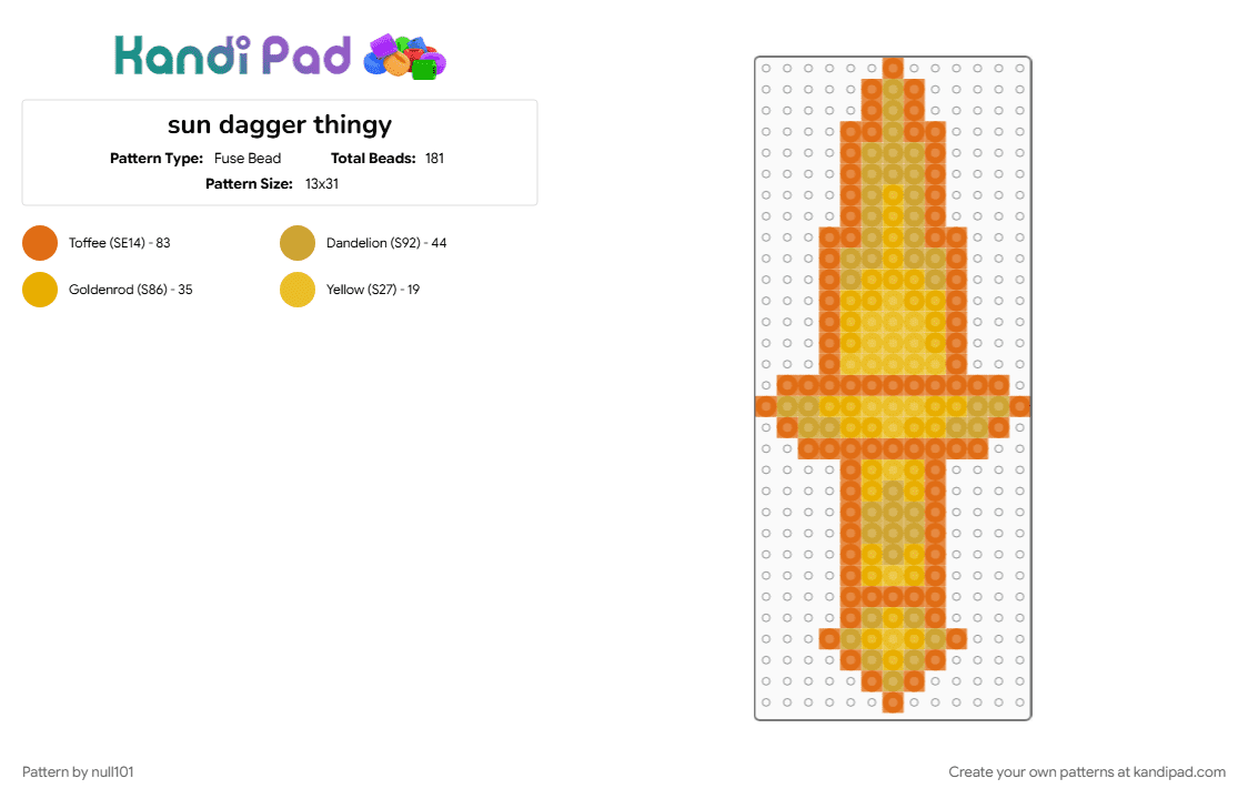 sun dagger thingy - Fuse Bead Pattern by null101 on Kandi Pad - dagger, idk, orange, sun, yellow