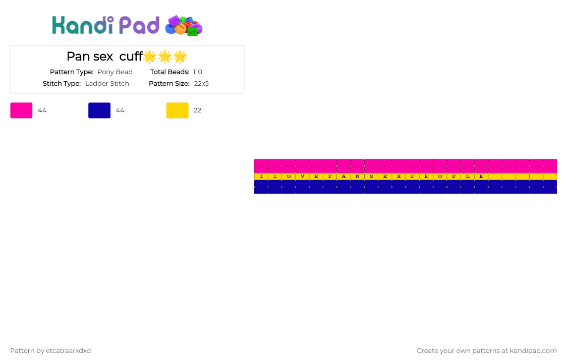 Pan sex  cuff🌟🌟🌟 - Pony Bead Pattern by etcatraarxdxd on Kandi Pad - 