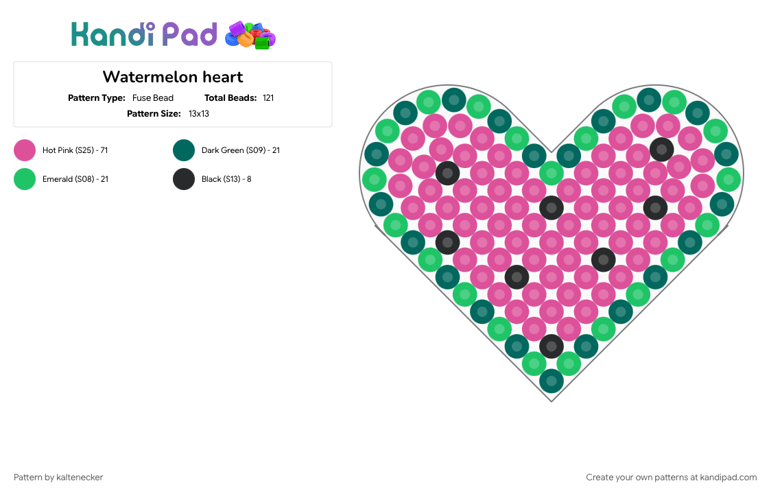 Watermelon heart - Fuse Bead Pattern by prujameson13 on Kandi Pad - pink