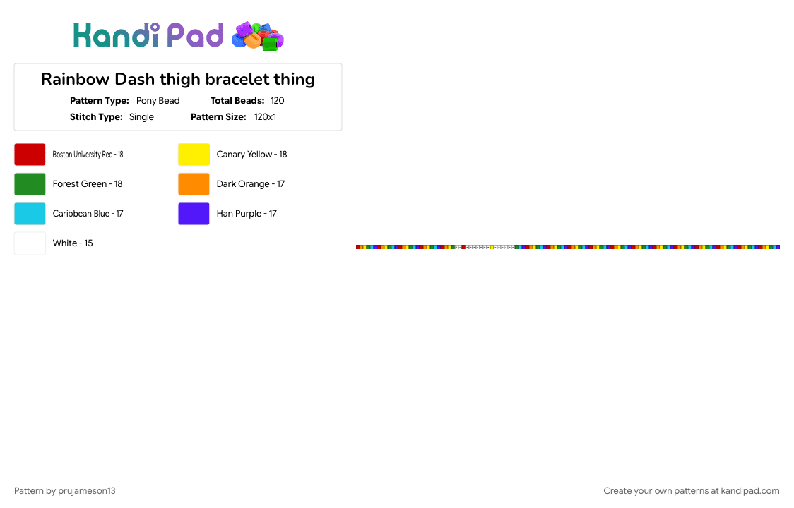 Rainbow Dash thigh bracelet thing - Pony Bead Pattern by prujameson13 on Kandi Pad - colorful, green, orange, purple