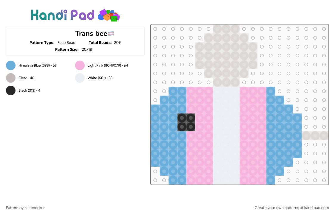 Trans bee🏳️‍⚧️ - Fuse Bead Pattern by prujameson13 on Kandi Pad - light blue, pink