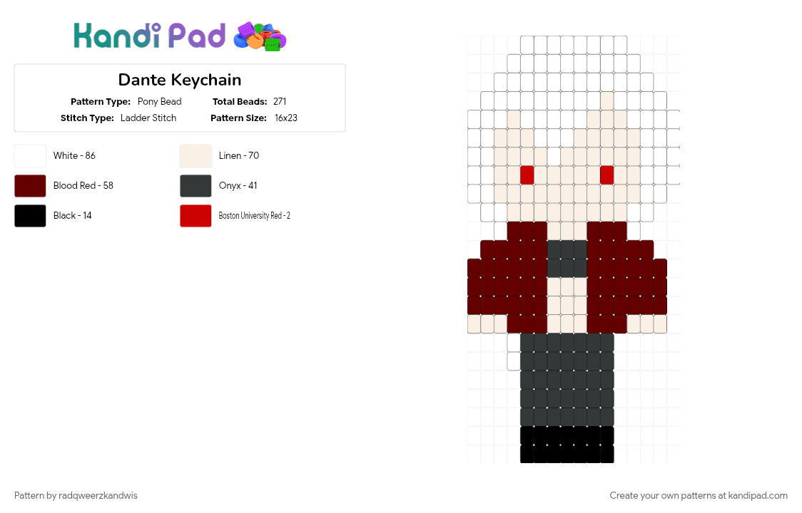 Dante Keychain - Pony Bead Pattern by radqweerzkandwis on Kandi Pad - brown, character, dante dmc, dmc, dmc dante, gaming, personalized, video game, white