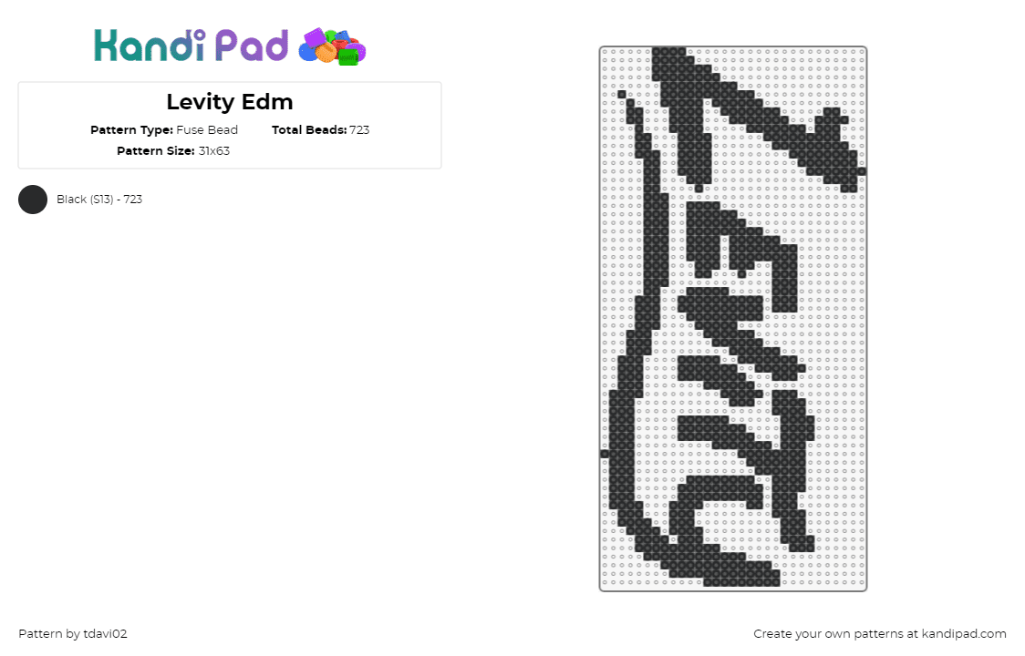 Levity Edm - Fuse Bead Pattern by tdavi02 on Kandi Pad - levity,logo,text,dj,music,edm,black