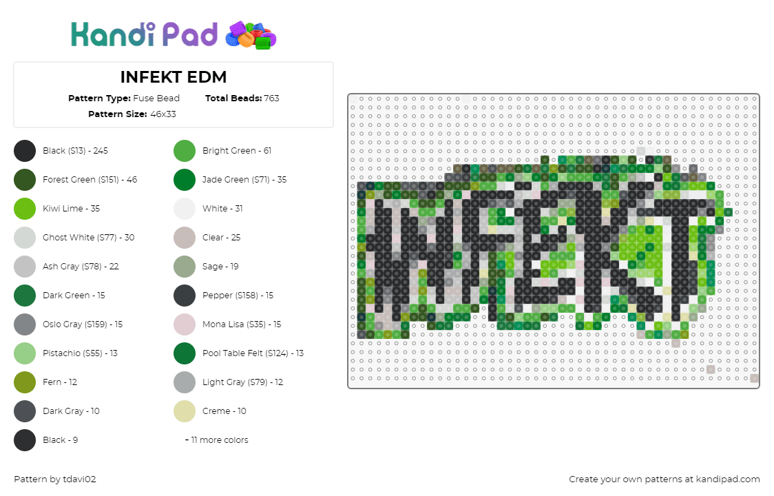 INFEKT EDM - Fuse Bead Pattern by tdavi02 on Kandi Pad - infekt,logo,dj,music,edm,black,green