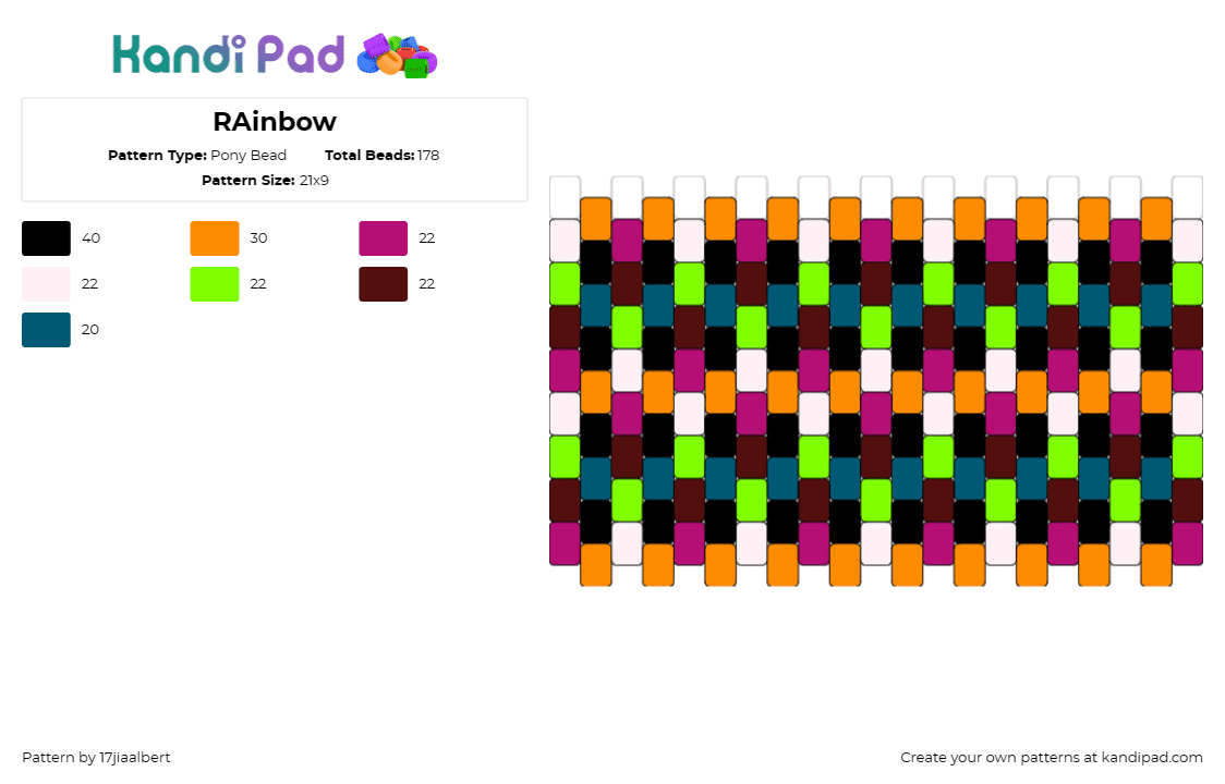 RAinbow - Pony Bead Pattern by 17jiaalbert on Kandi Pad - colorful