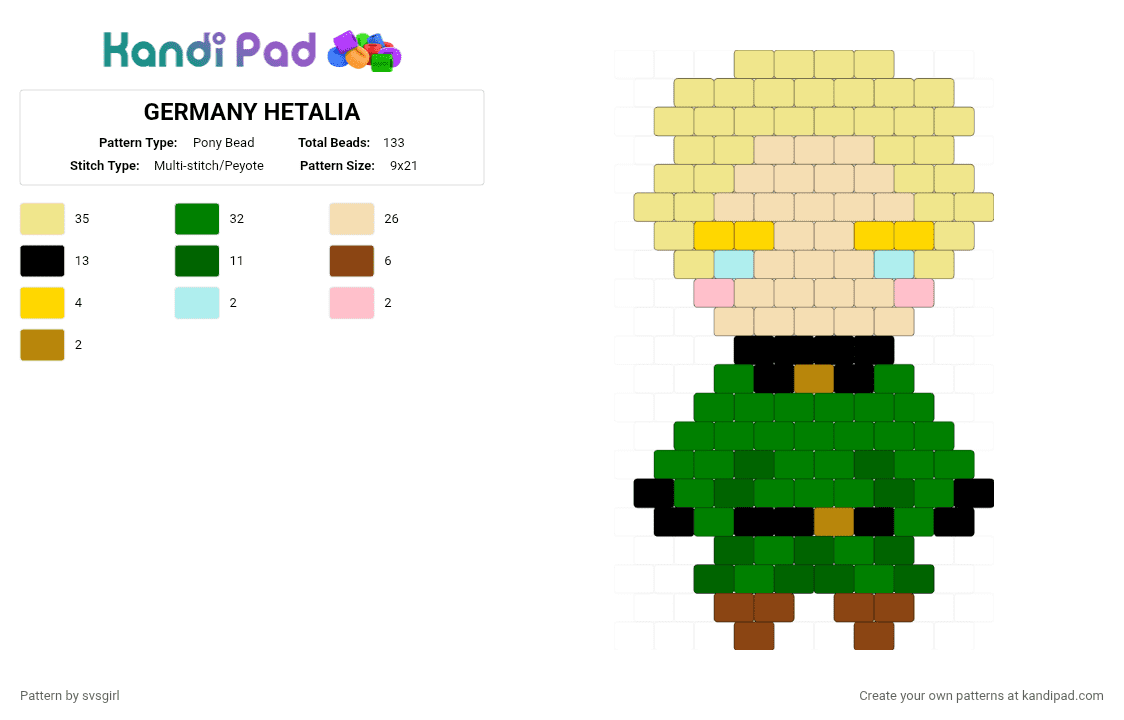 GERMANY HETALIA - Pony Bead Pattern by svsgirl on Kandi Pad - beige, green, yellow