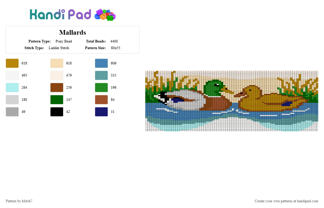 Mallards - Pony Bead Pattern by klitch7 on Kandi Pad - beige, blue, gold