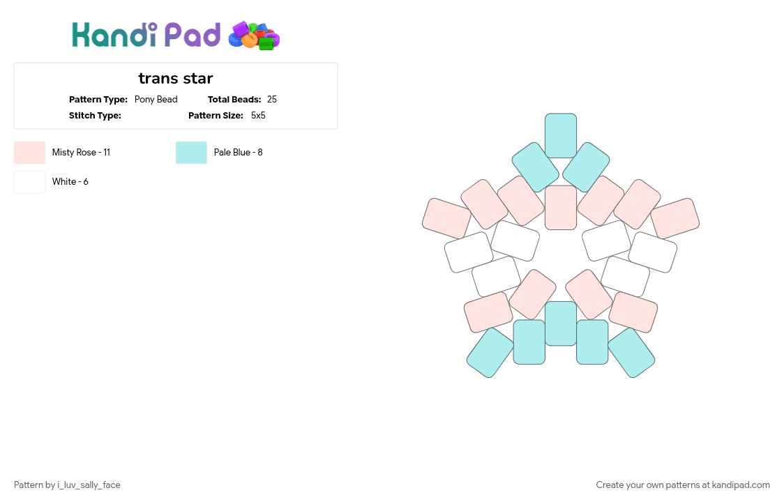 trans star - Pony Bead Pattern by i_luv_sally_face on Kandi Pad - light blue, star, trans, transgender, white