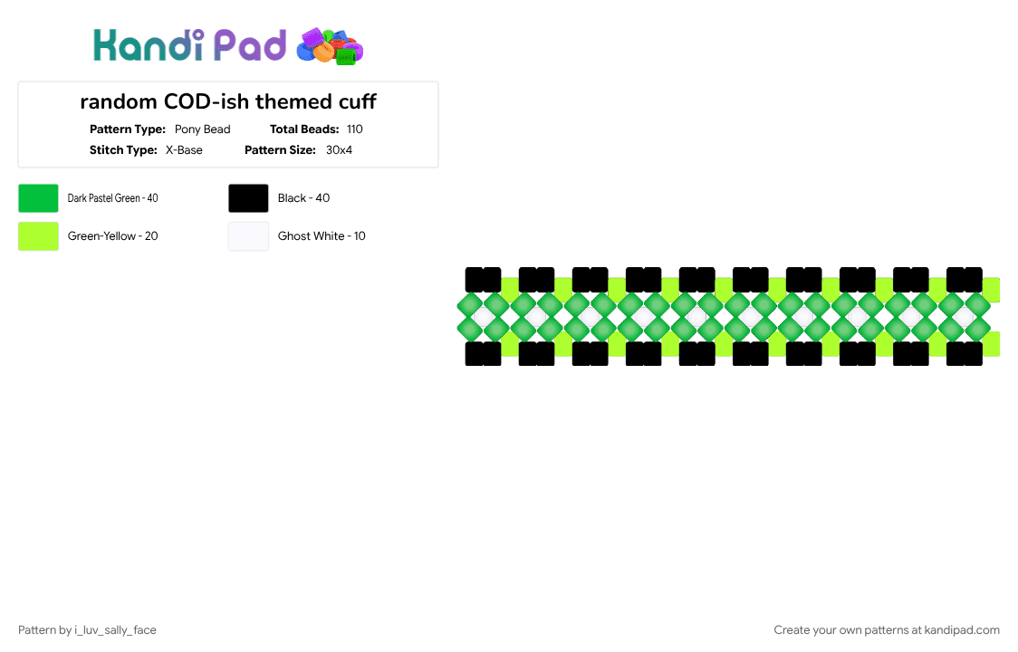 random COD-ish themed cuff - Pony Bead Pattern by i_luv_sally_face on Kandi Pad - call of duty, callofduty, cod, green, video game
