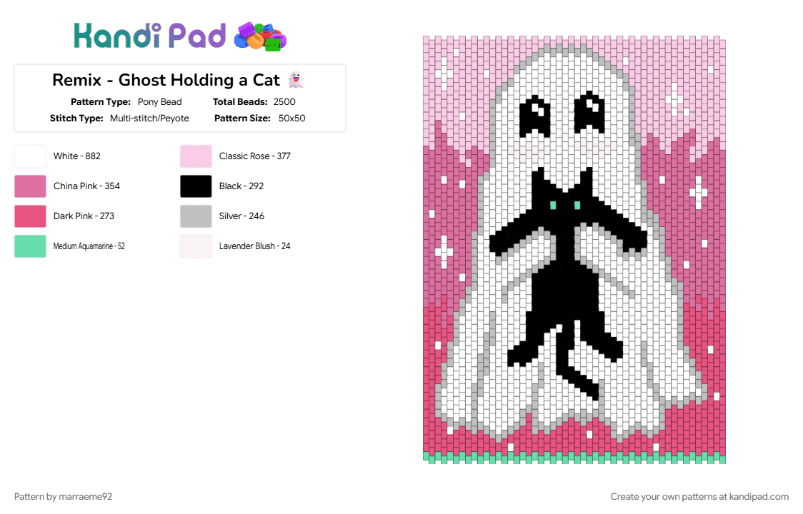 Remix - Ghost Holding a Cat 👻 - Pony Bead Pattern by marraeme92 on Kandi Pad - pink