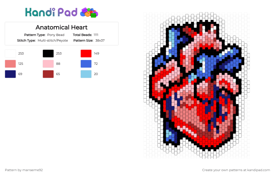 Anatomical Heart - Pony Bead Pattern by marraeme92 on Kandi Pad - red