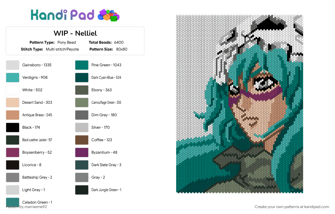 WIP - Nelliel - Pony Bead Pattern by marraeme92 on Kandi Pad - beige, bleach, gray, teal