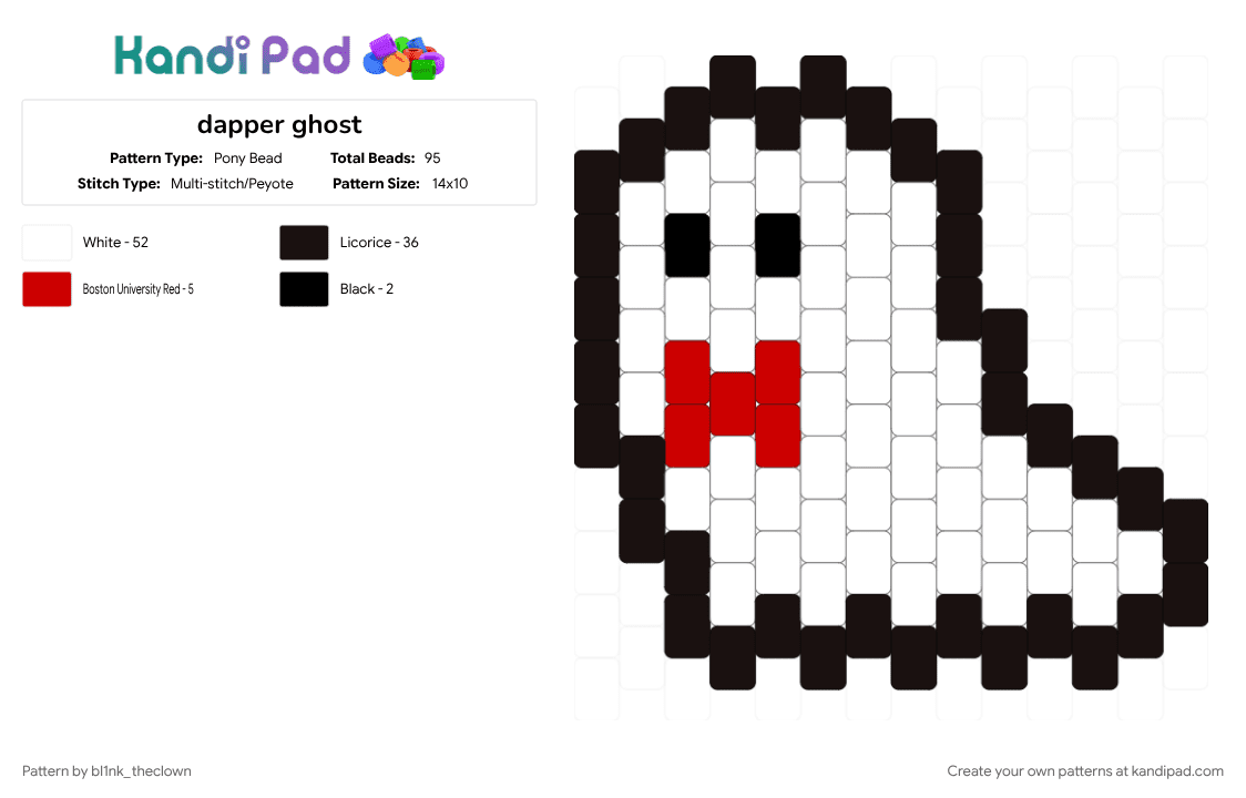 dapper ghost - Pony Bead Pattern by bl1nk_theclown on Kandi Pad - cute, ghost, halloween, spooky, white