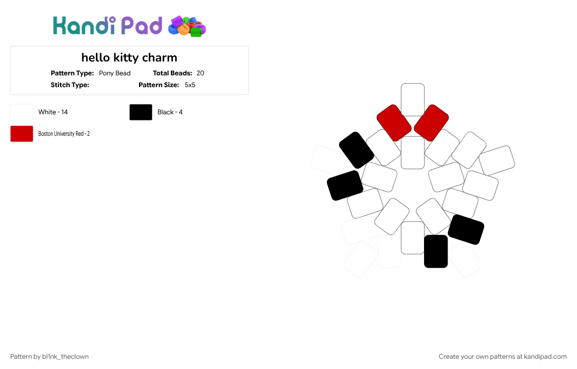 hello kitty charm - Pony Bead Pattern by bl1nk_theclown on Kandi Pad - animal, cat, character, cotdcats, cute, sanrio, white