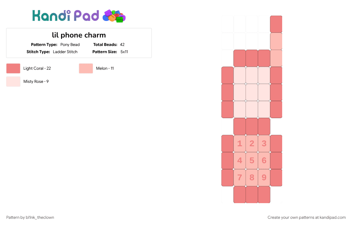 lil phone charm - Pony Bead Pattern by bl1nk_theclown on Kandi Pad - beige, charm, cute, light pink, red