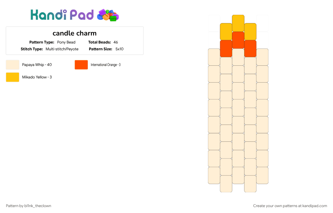 candle charm - Pony Bead Pattern by bl1nk_theclown on Kandi Pad - beige, cotdfiery