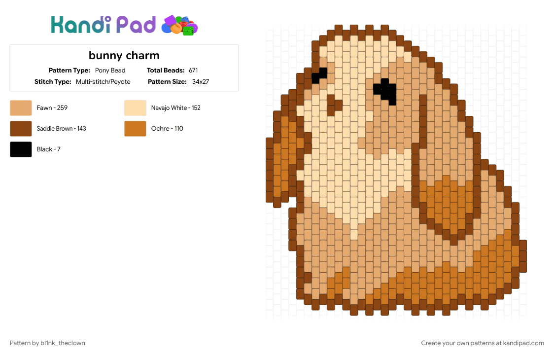 bunny charm - Pony Bead Pattern by bl1nk_theclown on Kandi Pad - animal, bunny, cute, orange, rabbit