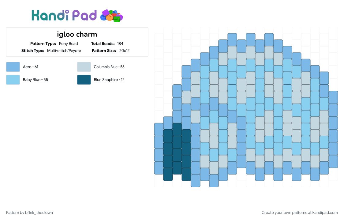 igloo charm - Pony Bead Pattern by bl1nk_theclown on Kandi Pad - charm, cotdigloos, light blue