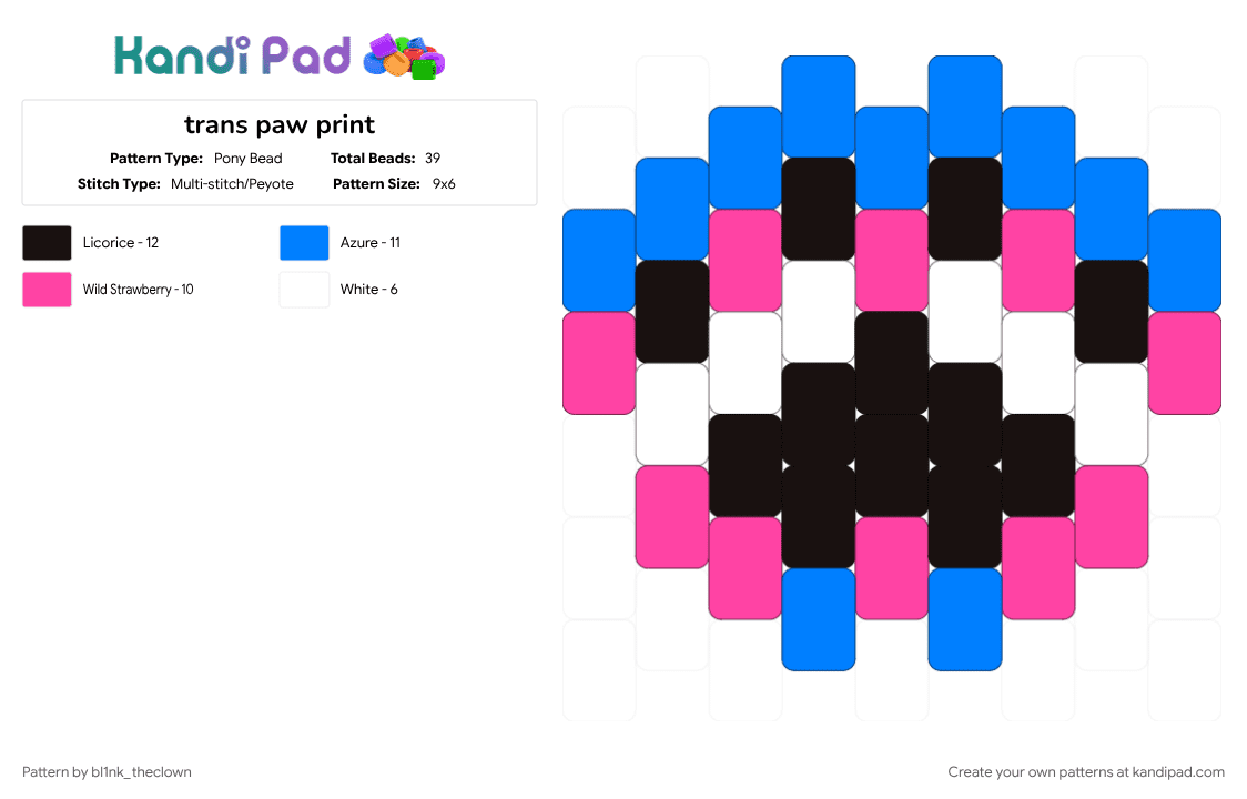 trans paw print - Pony Bead Pattern by bl1nk_theclown on Kandi Pad - blue, love, pink, pride, trans