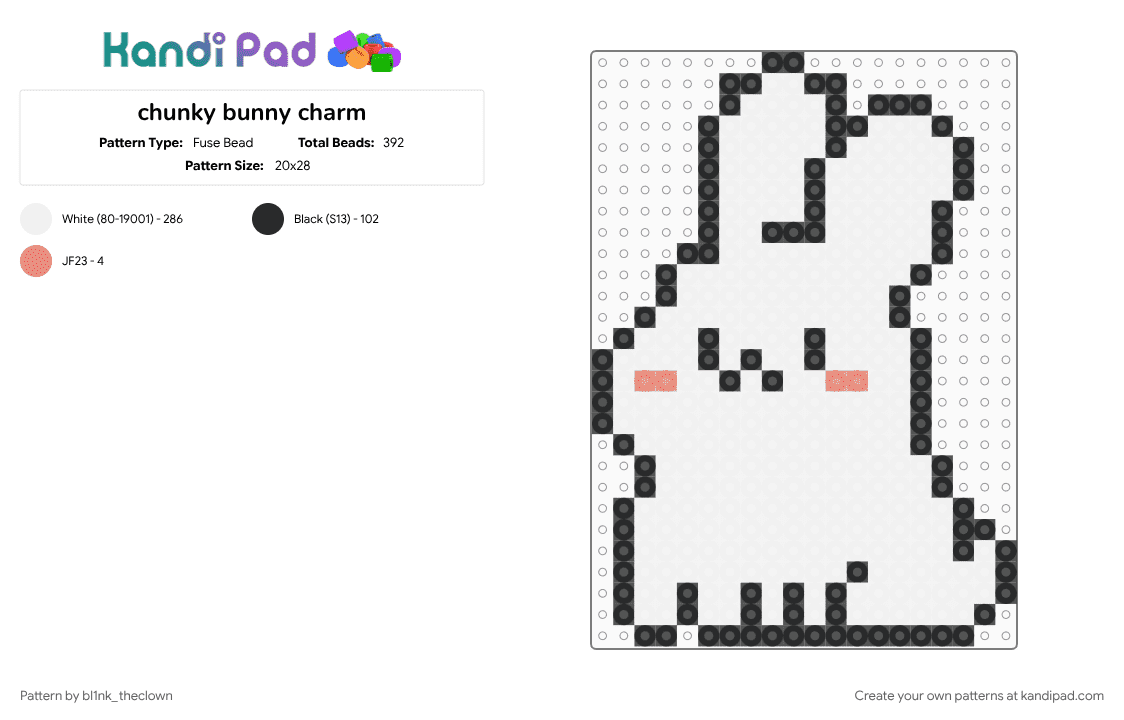 chunky bunny charm - Fuse Bead Pattern by bl1nk_theclown on Kandi Pad - animal, bunny, cute, rabbit, white