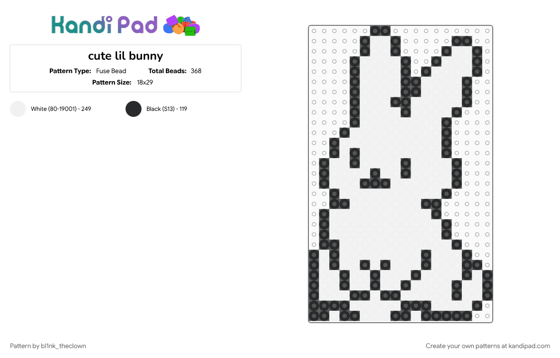 cute lil bunny - Fuse Bead Pattern by bl1nk_theclown on Kandi Pad - animal, black, bunny, character, cute, rabbit, white