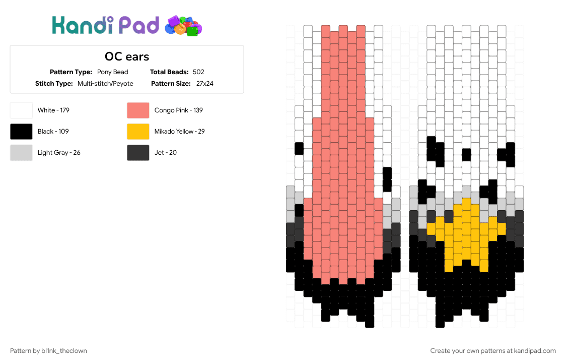 OC ears - Pony Bead Pattern by bl1nk_theclown on Kandi Pad - animal, bunny, character, cute, oc, orange