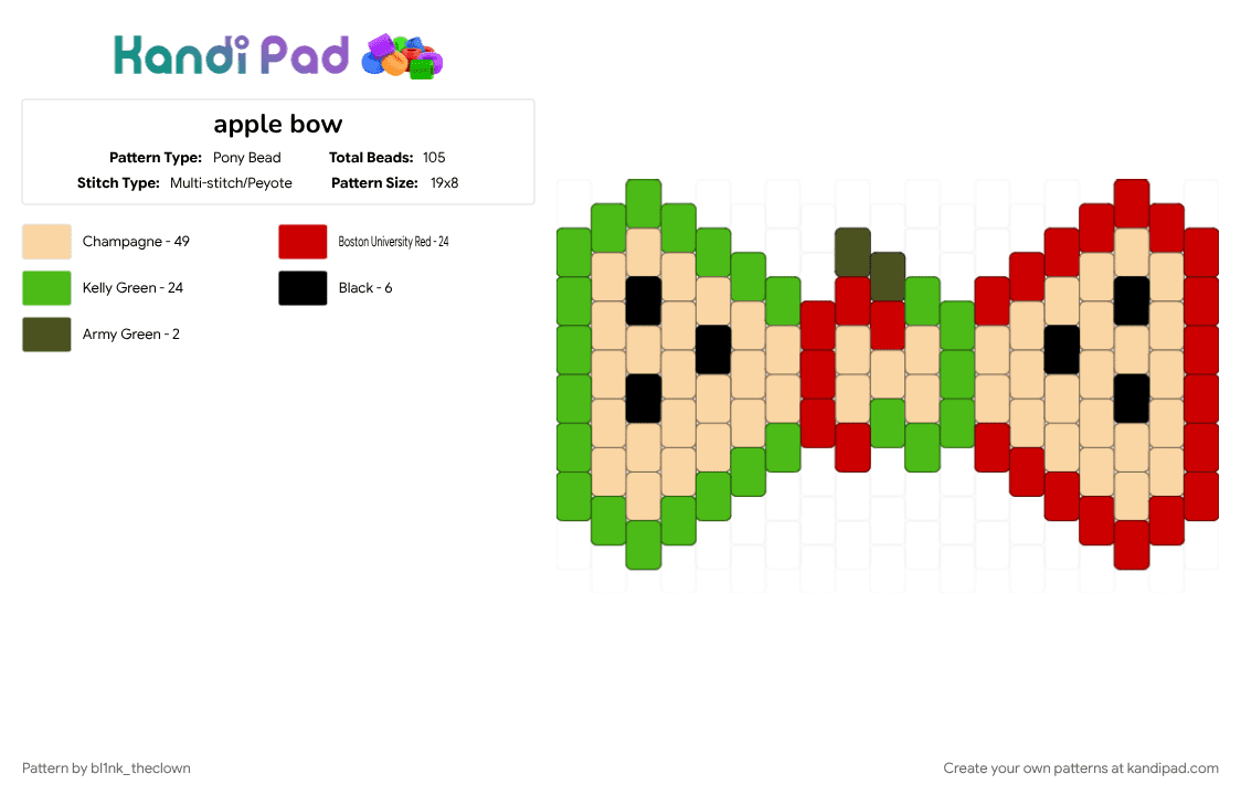 apple bow - Pony Bead Pattern by bl1nk_theclown on Kandi Pad - apple, beige, colorful, green, red