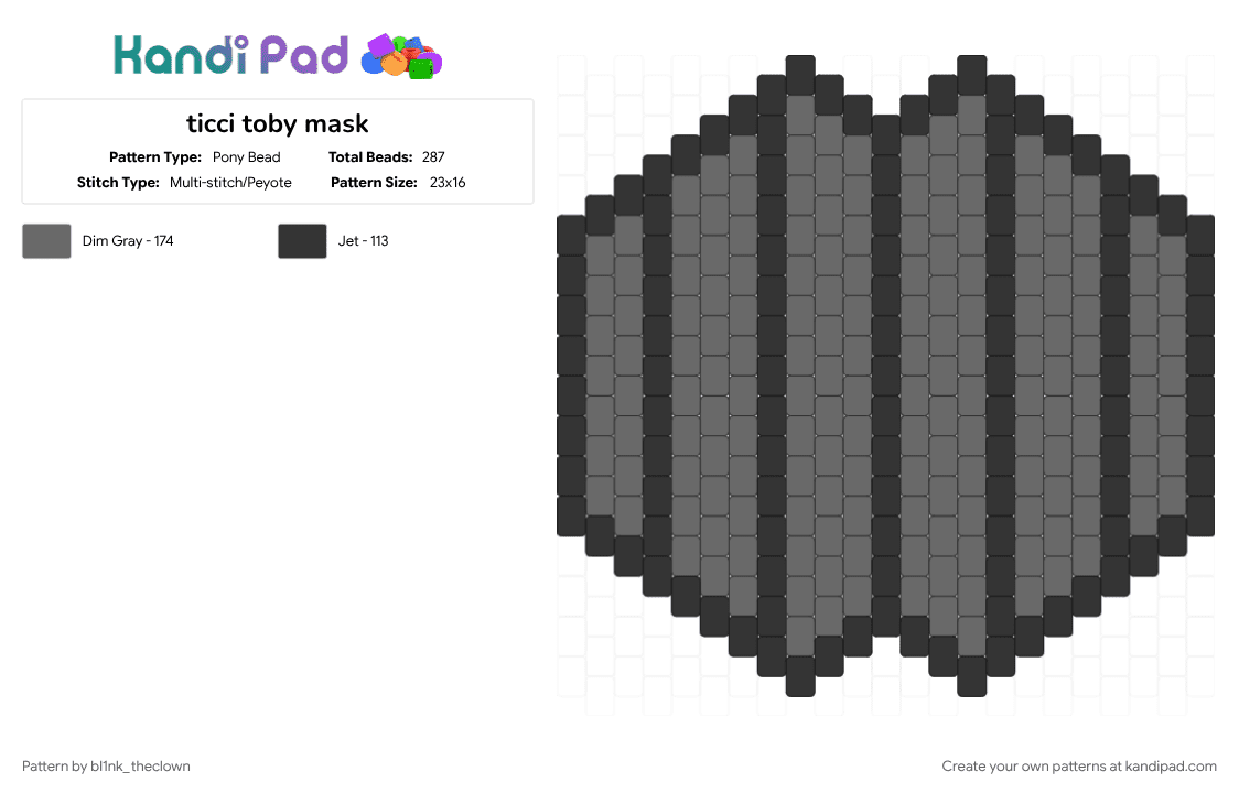 ticci toby mask - Pony Bead Pattern by bl1nk_theclown on Kandi Pad - black, creepypasta, gray, mask, ticci toby