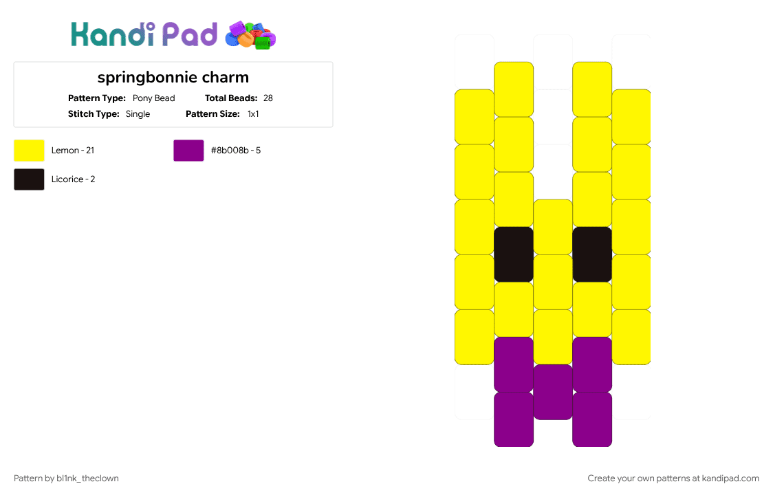 springbonnie charm - Pony Bead Pattern by bl1nk_theclown on Kandi Pad - yellow