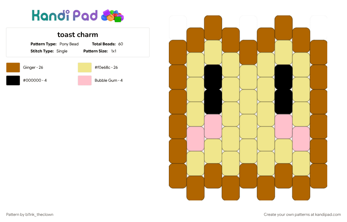 toast charm - Pony Bead Pattern by bl1nk_theclown on Kandi Pad - tan, yellow
