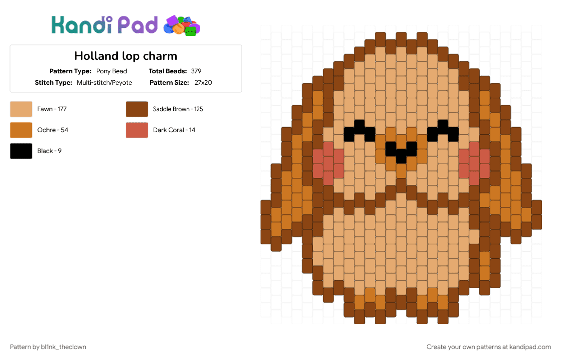 Holland lop charm - Pony Bead Pattern by bl1nk_theclown on Kandi Pad - animal, bunny, cute, orange, rabbit, red