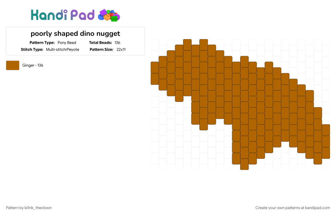 poorly shaped dino nugget - Pony Bead Pattern by bl1nk_theclown on Kandi Pad - cute, dinosaur, tan