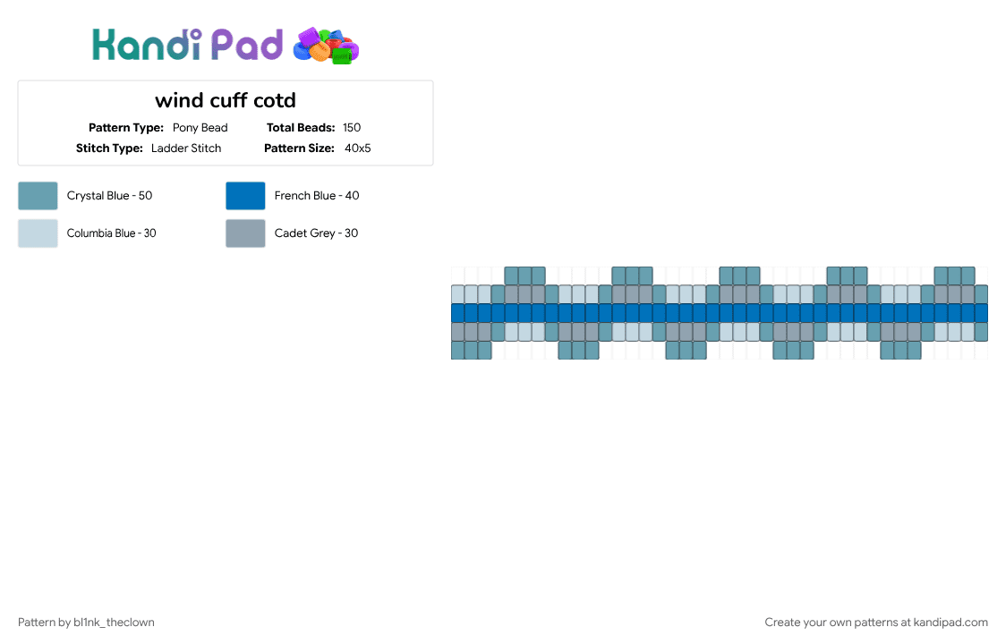 wind cuff cotd - Pony Bead Pattern by bl1nk_theclown on Kandi Pad - blue, cotdwind, light blue, teal