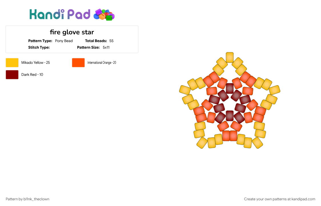fire glove star - Pony Bead Pattern by bl1nk_theclown on Kandi Pad - cotdfiery, orange, yellow