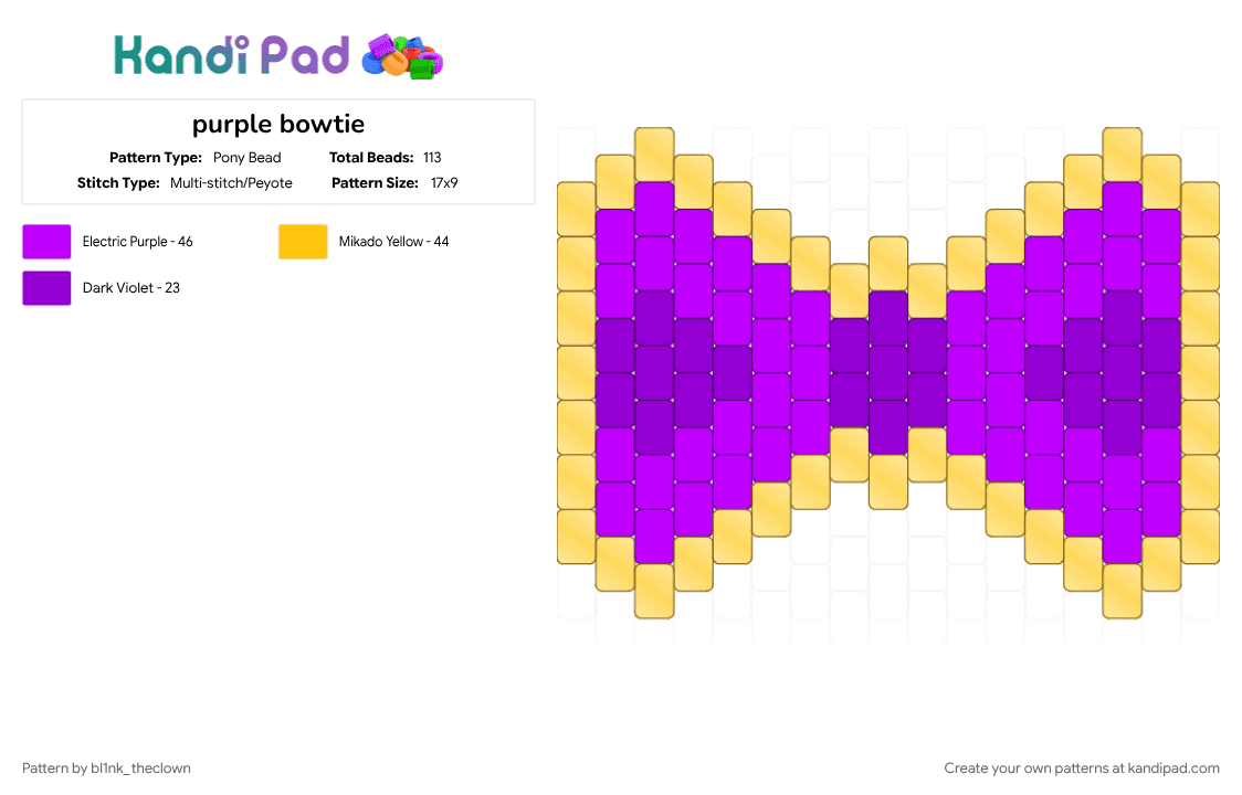 purple bowtie - Pony Bead Pattern by bl1nk_theclown on Kandi Pad - bow, bowtie, colorful, purple, yellow