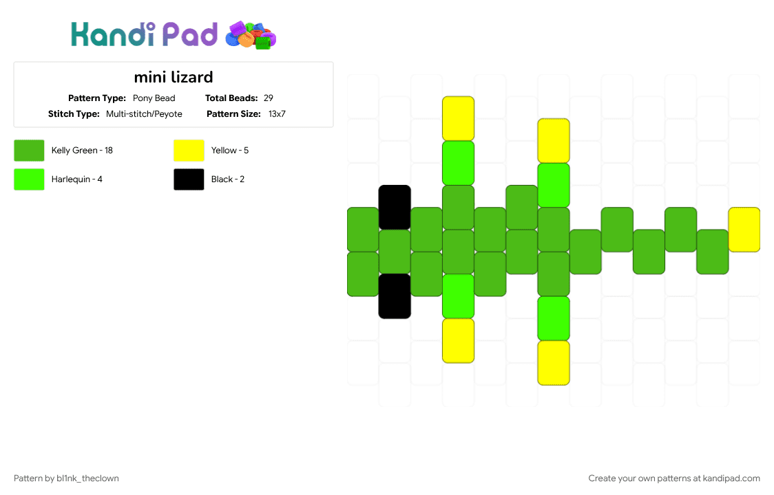 mini lizard - Pony Bead Pattern by bl1nk_theclown on Kandi Pad - animal, cute, green, lizard