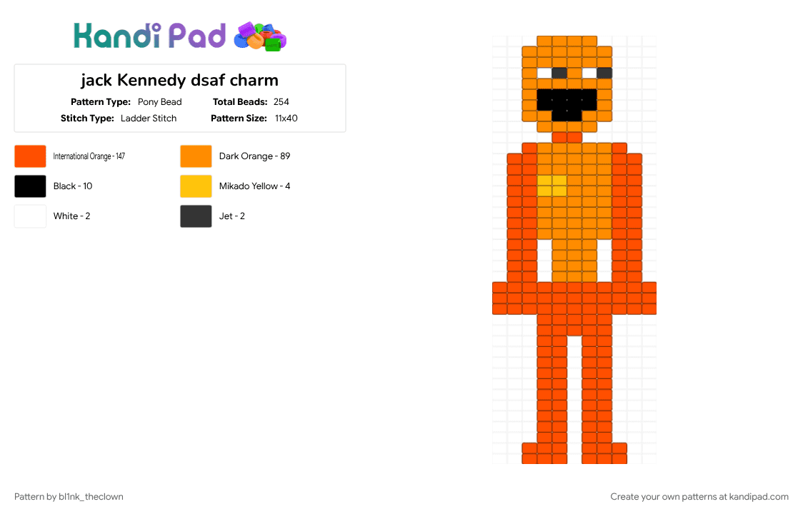 jack Kennedy dsaf charm - Pony Bead Pattern by bl1nk_theclown on Kandi Pad - character, dsaf, gaming, orange, video game