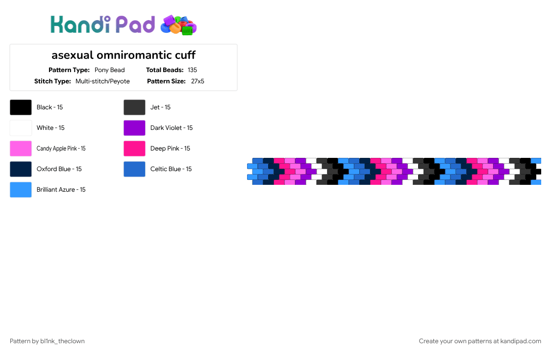 asexual omniromantic cuff - Pony Bead Pattern by bl1nk_theclown on Kandi Pad - asexual, blue, bracelet, omniromantic, pink, pride, stripes