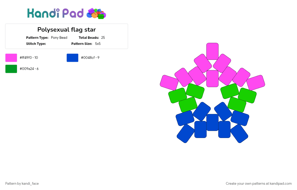 Polysexual flag star - Pony Bead Pattern by kandi_face on Kandi Pad - blue, pink, polysexual, pride, star