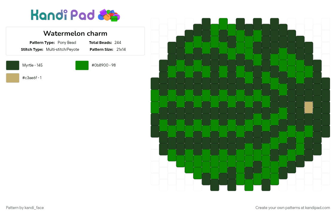 Watermelon charm - Pony Bead Pattern by kandi_face on Kandi Pad - cotdfruit, fruit, green, watermelon