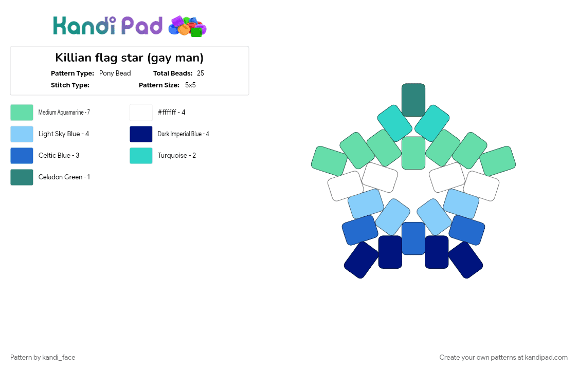 Killian flag star (gay man) - Pony Bead Pattern by kandi_face on Kandi Pad - gay man, pride, star, teal