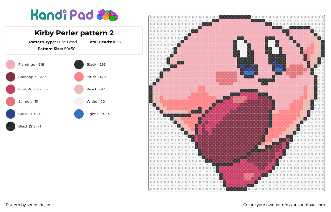 Kirby Perler pattern 2 - Fuse Bead Pattern by serenadejade on Kandi Pad - kirby,nintendo,run,cute,video game,character,happy,pink