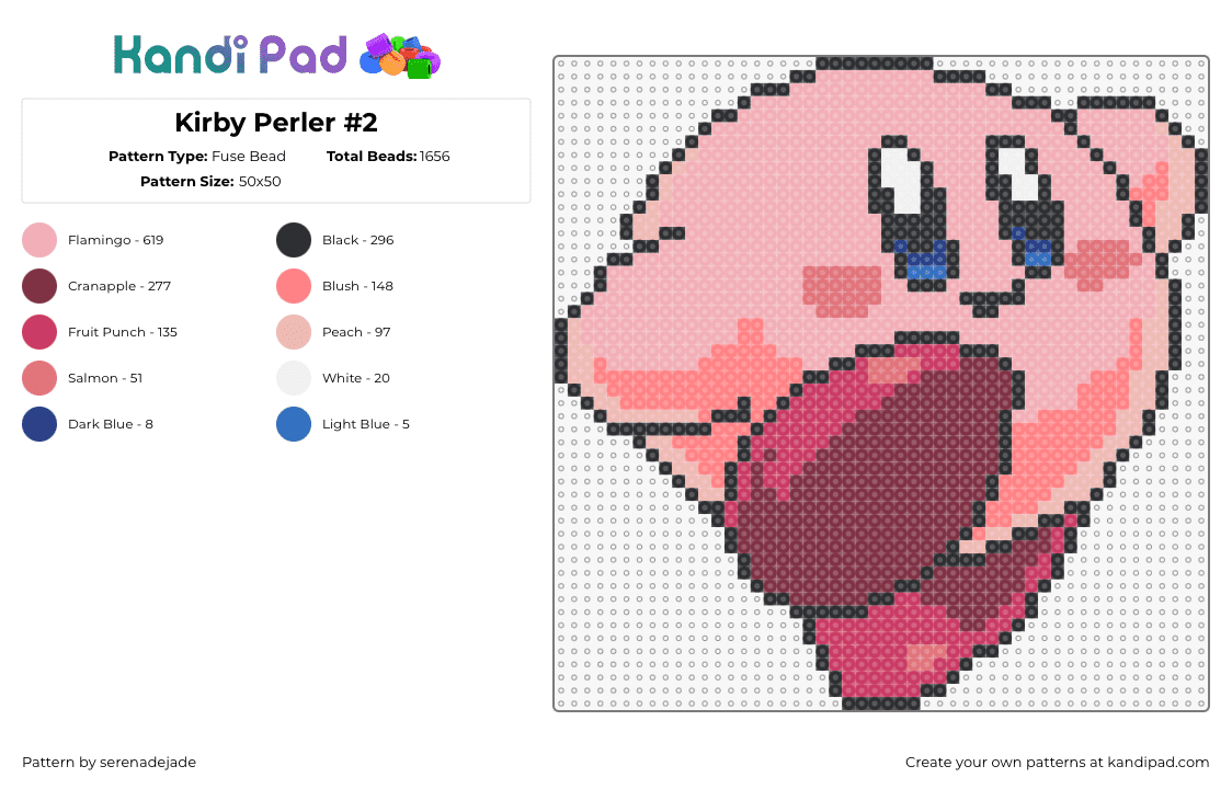 Kirby Perler #2 - Fuse Bead Pattern by serenadejade on Kandi Pad - kirby,nintendo,run,cute,video game,character,happy,pink