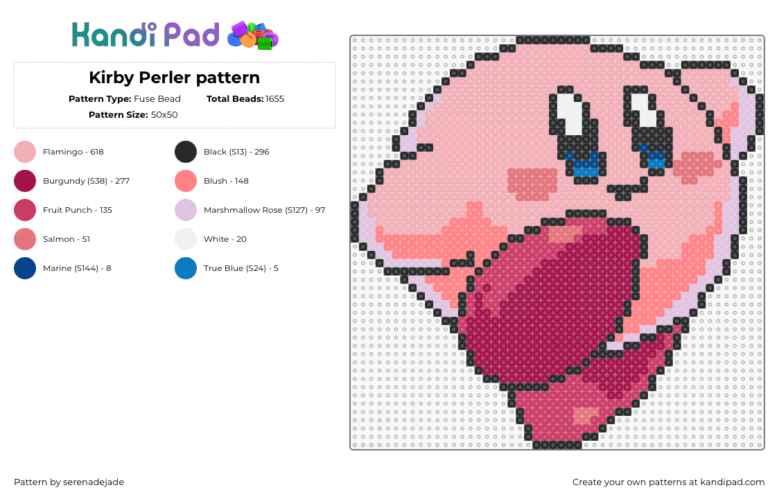 Kirby - Fuse Bead Pattern by serenadejade on Kandi Pad - kirby,nintendo,run,cute,video game,character,happy,pink