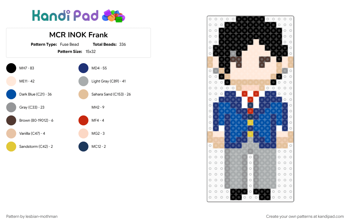MCR INOK Frank - Fuse Bead Pattern by lesbian-mothman on Kandi Pad - beige, blue, gray, mcr, my chemical romance, purple
