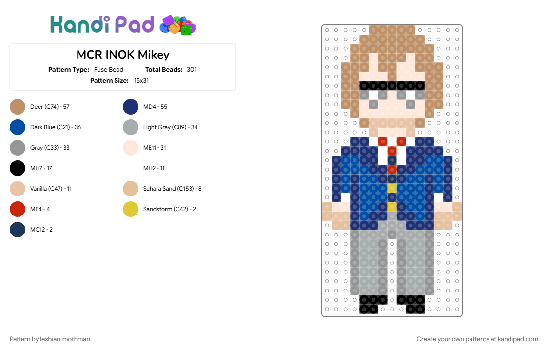 MCR INOK Mikey - Fuse Bead Pattern by lesbian-mothman on Kandi Pad - blue, colorful, gray, mcr, my chemical romance, tan