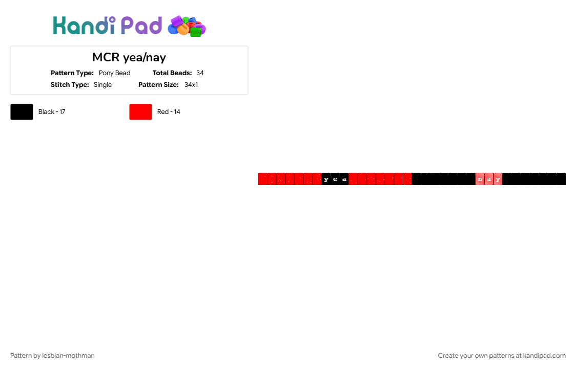 MCR yea/nay - Pony Bead Pattern by lesbian-mothman on Kandi Pad - black, mcr, my chemical romance, red